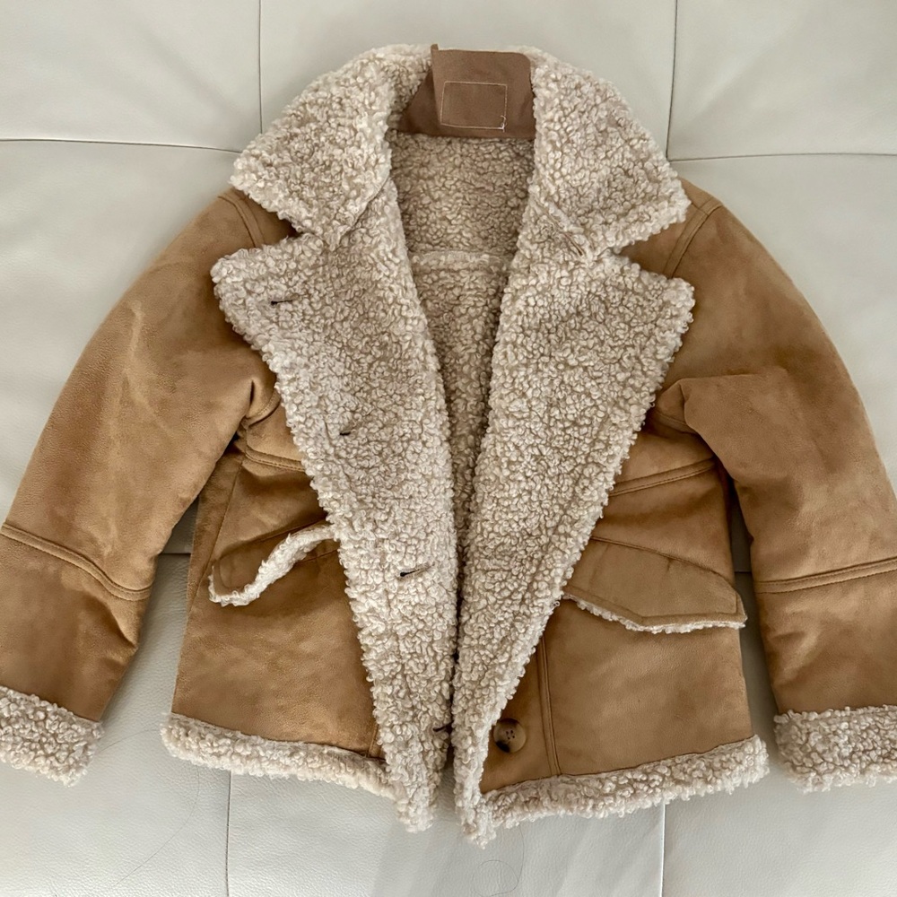 Like New Girls Double Sided Faux Suede Wrap Jacket & Faux Shearling Lined 10